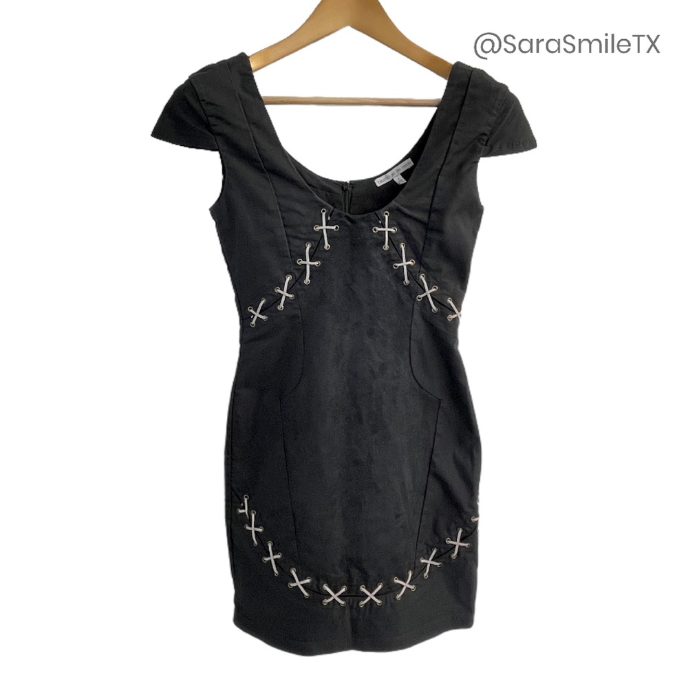 BLESSED ARE THE MEEK Australian Designer Faux Suede Paneled Mini Dress